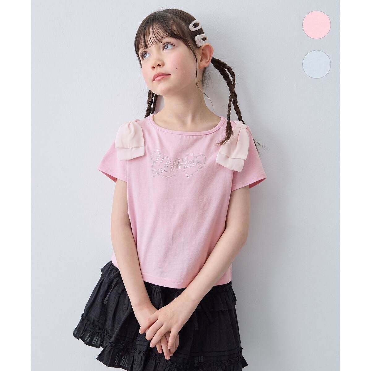 綿100%】肩リボン×ラインストーンロゴ 半袖Tシャツ | エニィ(ANY