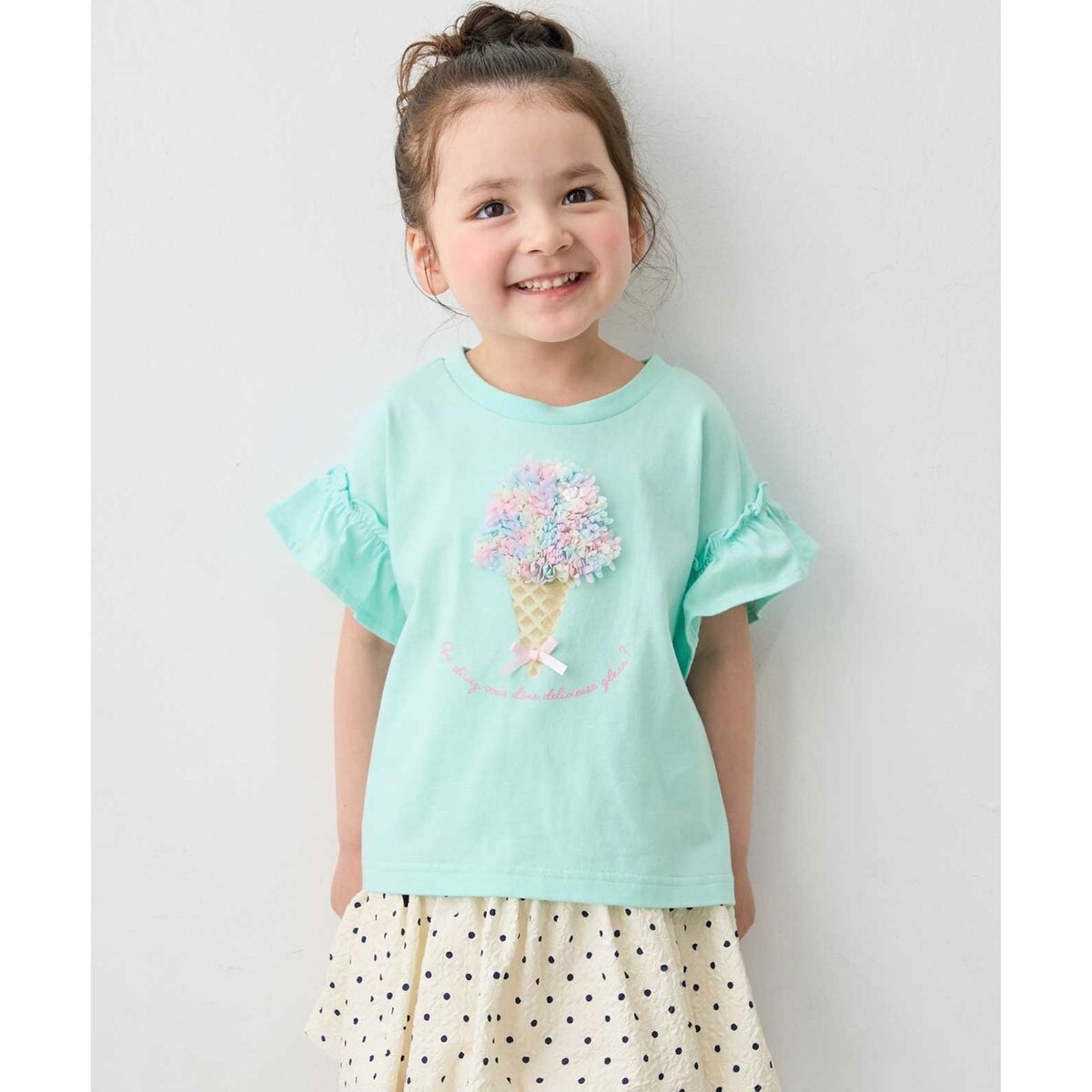 【現行品】familiar フリル袖 Tシャツ 120 綿100%】ひんやり フリル袖 もしゃもしゃTシャツ | エニィ(ANY