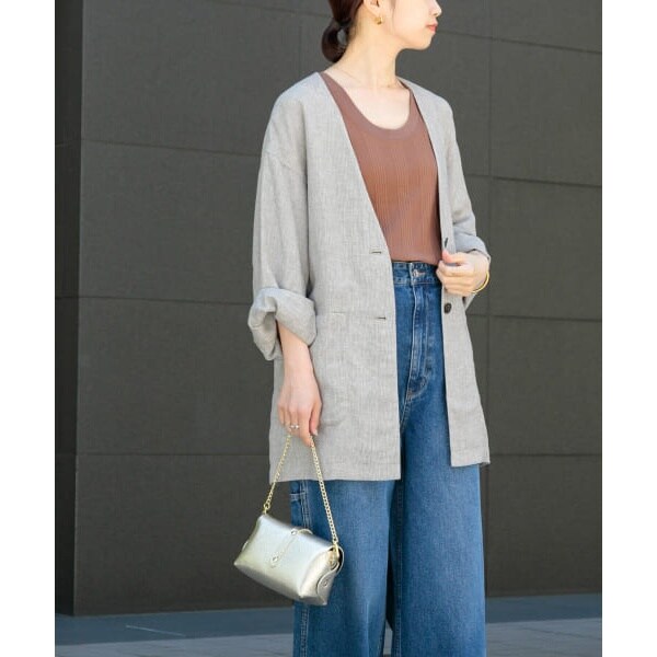 URBAN RESEARCH アーバンリサーチ ノーカラー リネン ジャケット URBAN RESEARCH（アーバンリサーチ）の「ノーカラーリネン