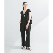 『2サイズ展開』リネンライク深Vネックオールインワン