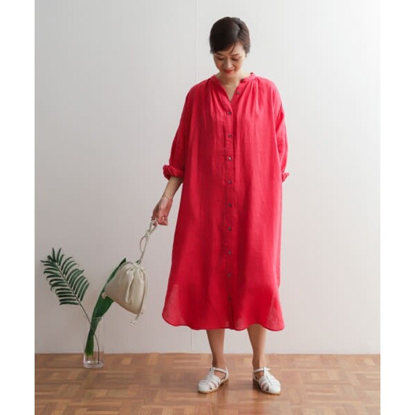 URBAN RESEARCH DOORS リネンギャザーワンピース ゆったり URBAN RESEARCH DOORS ワンピース リネンギャザーワンピース