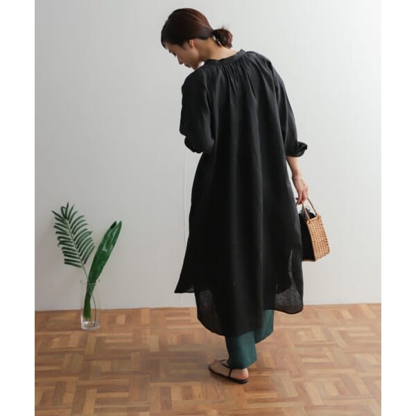 URBAN RESEARCH DOORS リネンギャザーワンピース ゆったり URBAN RESEARCH DOORS ワンピース リネンギャザーワンピース