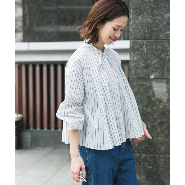 URBAN RESEARCH DOORS ストライプリボンフレアブラウス URBAN RESEARCH DOORS（アーバンリサーチドアーズ） ストライプリボン