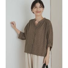 楊柳ドット5分袖ブラウス