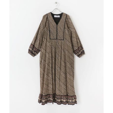 sara mallika コットンストライプエスニックプリントドレス | アーバン  