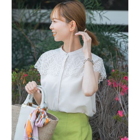 一部WEB限定カラー』ウォッシャブルヨークレースブラウス | アーバン  