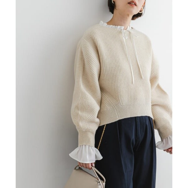 2025年今期⭐︎新品未使用⭐︎SLOBE IENA リネン混畦ニット⭐︎ホワイト リネン混メッシュ編みニット（ニット／セーター）｜SLOBE IENA
