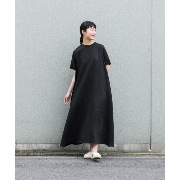 かぐれ リネンAラインワンピース NAVY