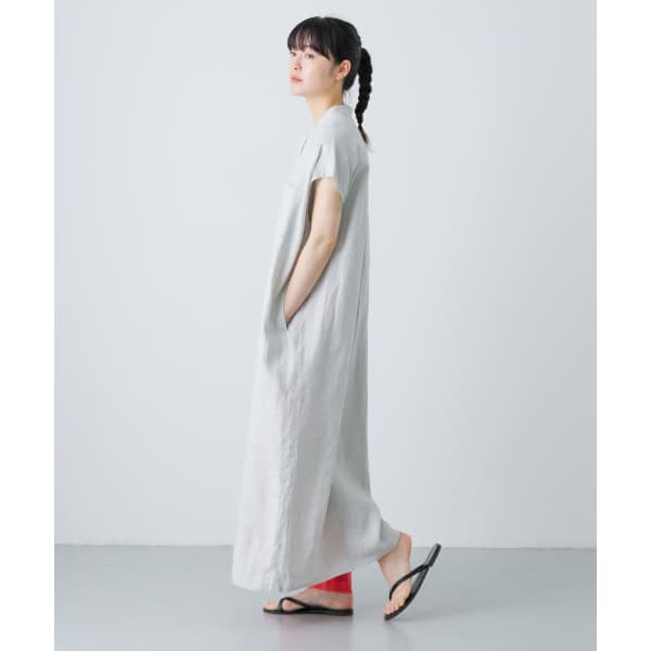 24SS かぐれ　リネンノースリーブワイドシャツワンピース　リネンワンピース リネンノースリーブワイドシャツワンピース | かぐれ(kagure