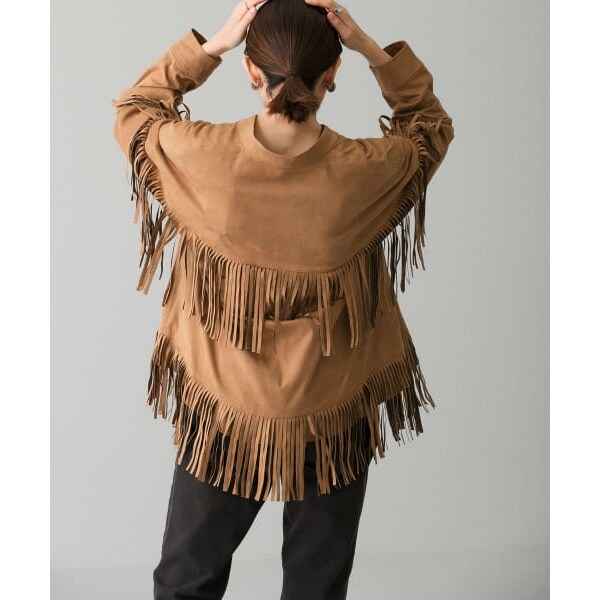 vintage フェイクスウェード フリンジデザインスキッパーシャツ  