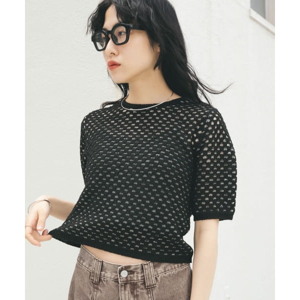 ⭐︎未使用MSGM⭐︎メッシュ切り替えプルオーバーブラウス MSG（エムエスジー）の「オーバーサイズ透け編みメッシュニット
