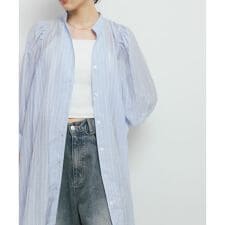 ボリュームスリーブストライプミニワンピース