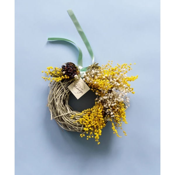 造花】ミモザの2wayハーフリース春リース