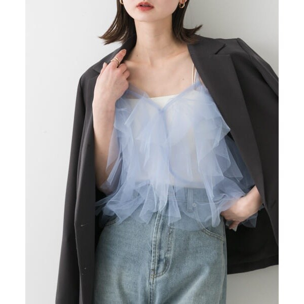 URBAN RESEARCH - グレー　フリルチュールキャミソールトップ URBAN RESEARCH - グレー フリルチュールキャミソールトップの