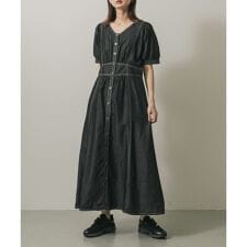 フロントボタンウエストマークワンピース