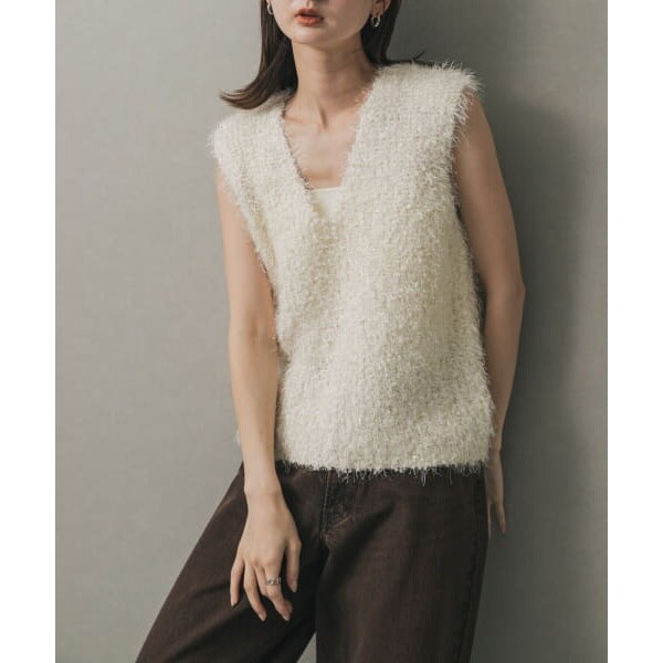 SENEE フェザーチュールニットTシャツ アイボリー SENEE フェザーチュールニットTシャツ アイボリー