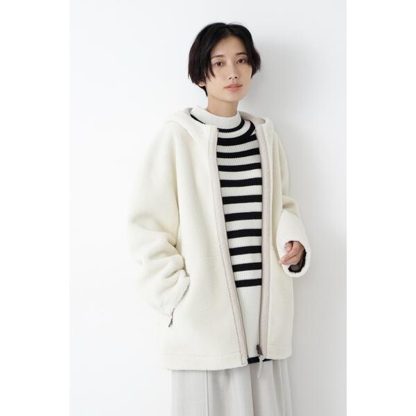 ヒューマンウーマン ウールツイードダッフルコート M エクリュ