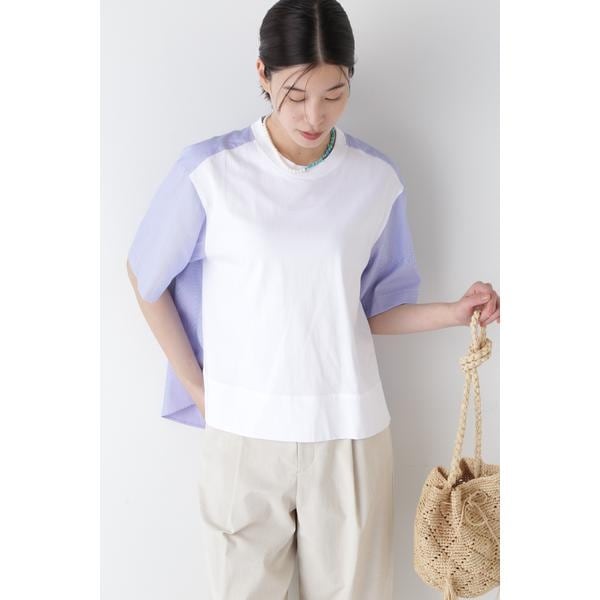 human woman 異素材コンビカットソー 24SS 日本製 human woman tシャツ 異素材コンビカットソー レディース