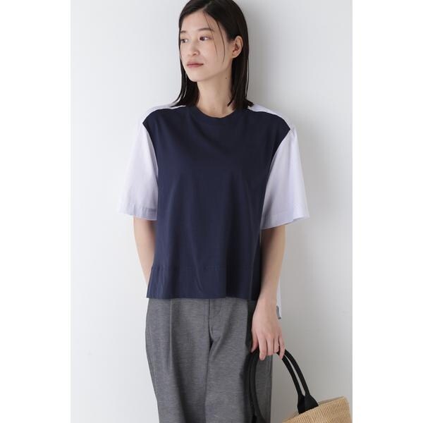 human woman 異素材コンビカットソー 24SS 日本製 human woman tシャツ 異素材コンビカットソー レディース