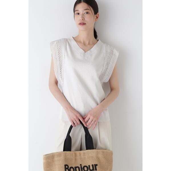 human woman レースドッキングニットトップス ヒューマンウーマン human woman ◇レースドッキングニット