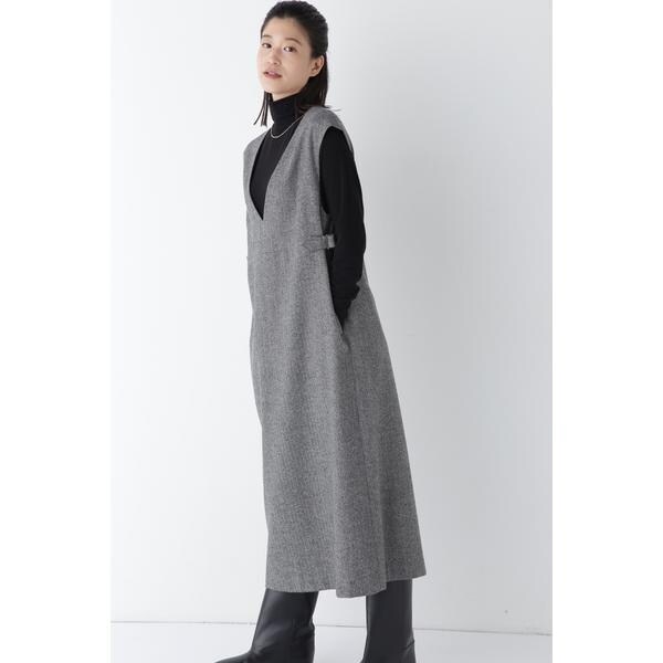 ◇ヘリンボーンツィードVネックノースリーブワンピース | ヒューマン