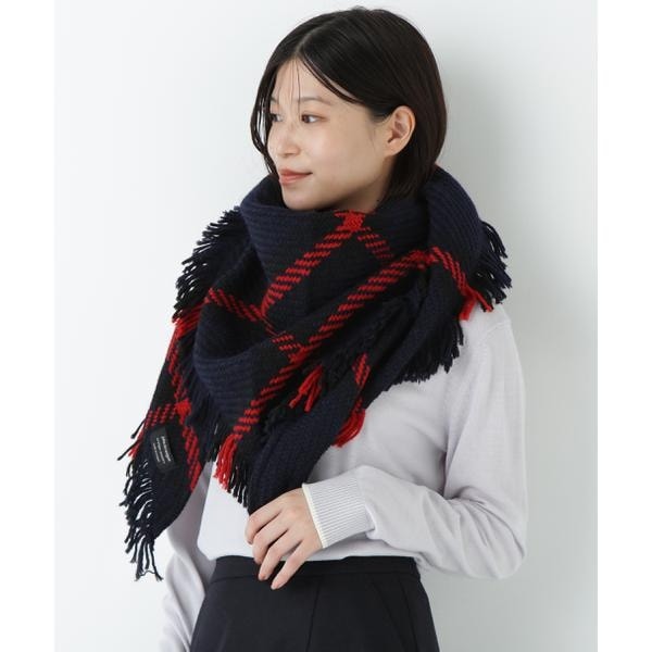 ブルーレーベルクレストブリッジ　フード　フリンジストール ポンチョ　大判ストール クレストブリッジチェックフード付きストール（マフラー