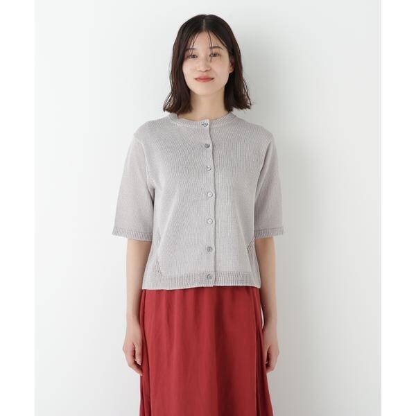 ◇ミドルゲージギマクルーネック半袖カーディガン | ヒューマン