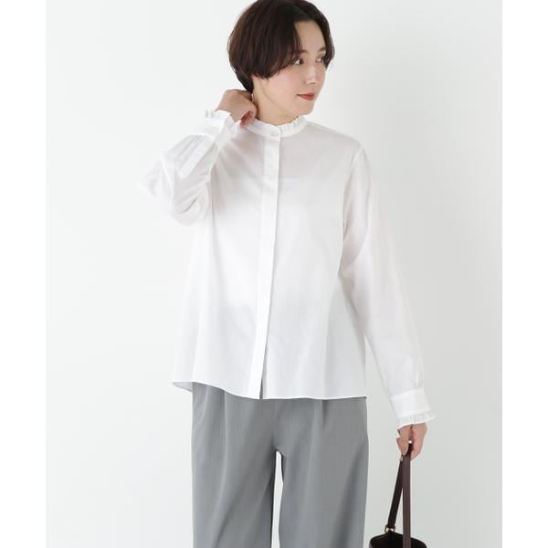 コットンシャンブレースタンドカラー長袖ブラウス | ナラカミーチェ