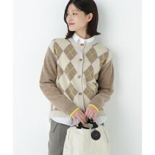 ヒューマンウーマン(human woman)のウールＭＩＸアーガイルクルーネックカーディガン