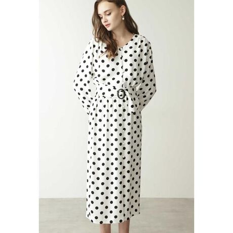 ◇サッシュベルト付きドットプリントワピース | ピンキー＆ダイアン  