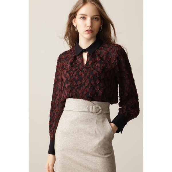 Pinky&Dianneスタンドカラージャカードブラウス ◇カットジャカード