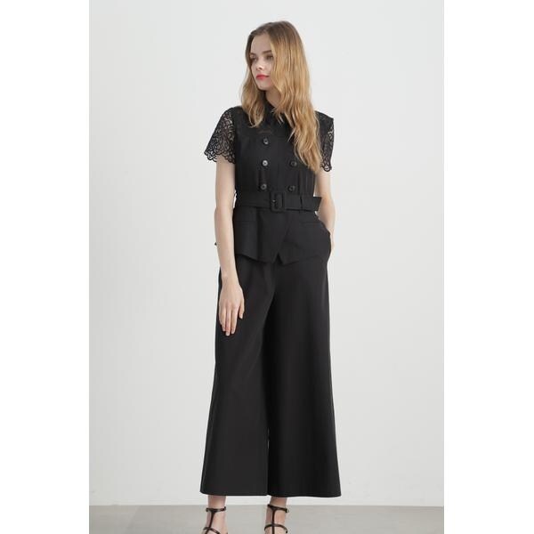 ラシュッド LASUD レースアップデザインプリーツサロペット　ベージュ ラシュッド LASUD レースアップデザインプリーツサロペット ベージュ