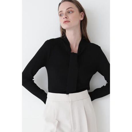 ◇ドライタッチアセテートブラウス （アセテートツイル配色タイ  