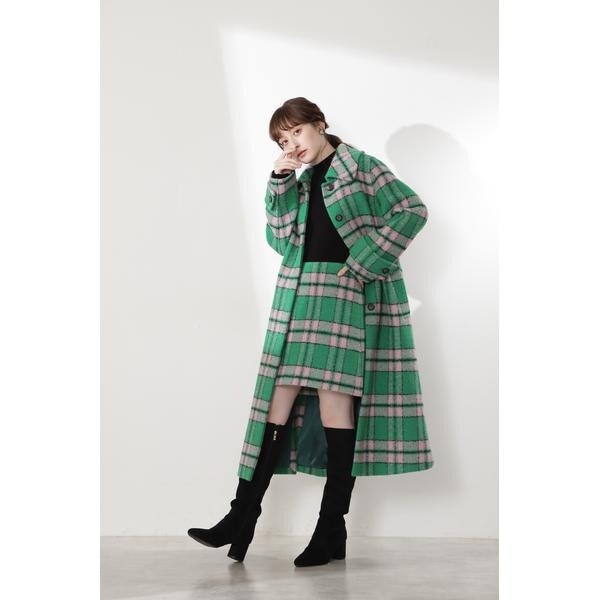 JILL by JILL STUART シャギー チェック コート サイズ M JILLSTUART ケニーチェックコート ネイビー