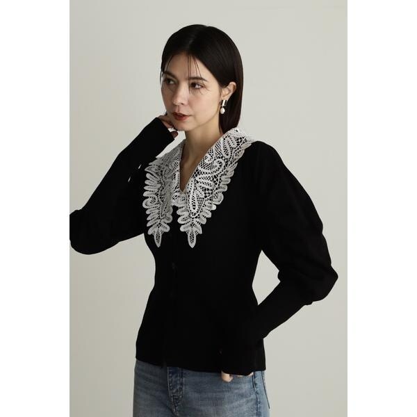 JILLSTUART - 【新品】Jill Stuart レースカラーニットカーディガン黒 JILL STUART カーディガン レースカラーニットカーディガン