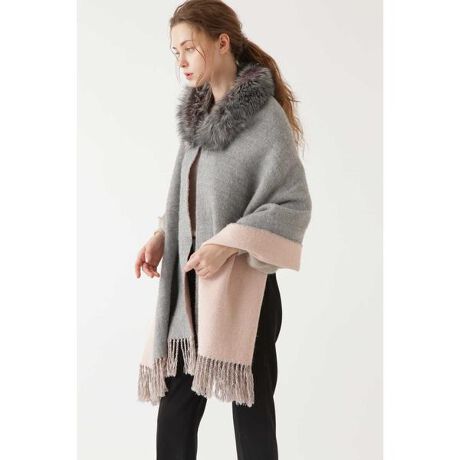 JILL STUART フェイクファー付大判ストール（ファーストール）
