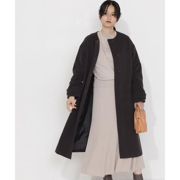 公式の店舗 ウールブレンドノーカラーコート | ナチュラルビューティー ジャケット・アウター