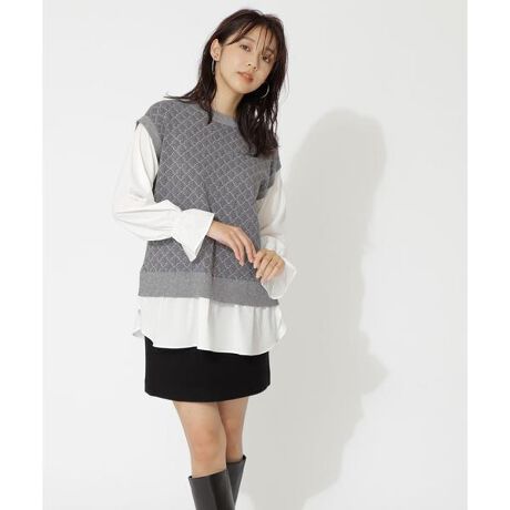洗える]ジャガードニットドッキングトップス | ナチュラルビューティー  