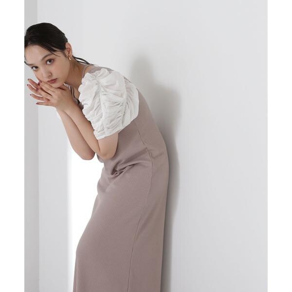 NATURAL BEAUTY BASIC ギャザースリーブドッキングワンピース ギャザースリーブドッキングワンピース | ナチュラル