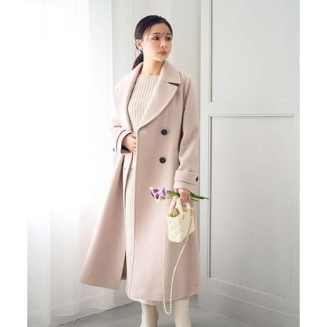 数回着用 淡いベージュ アンゴラ ウール ノーカラー きれいめ 上品  