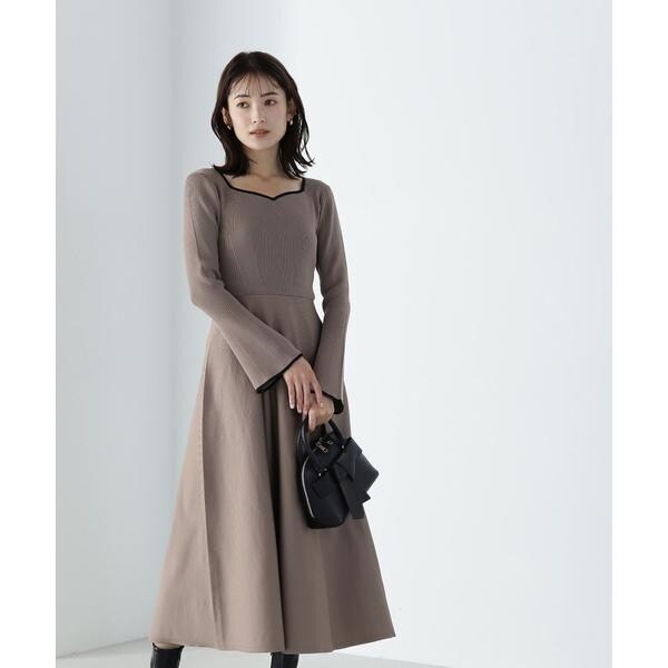 バイカラーハートネックニットワンピース 24AW | ナチュラル