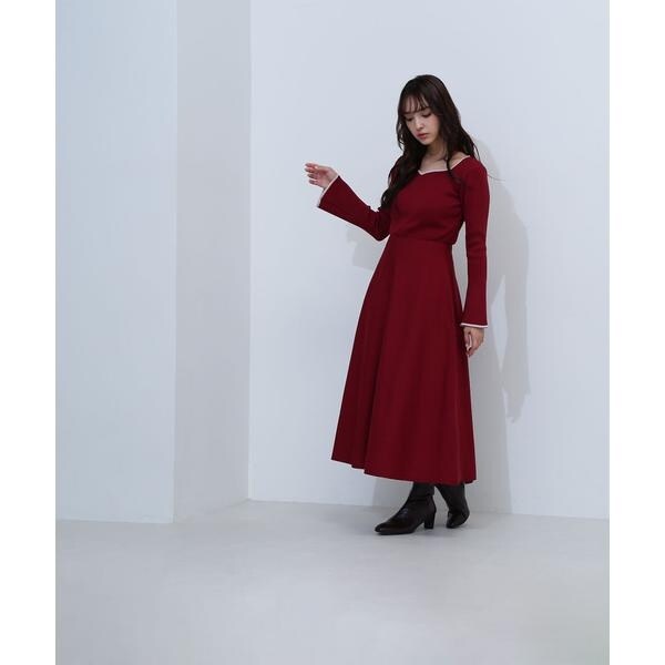 バイカラーハートネックニットワンピース 24AW | ナチュラル