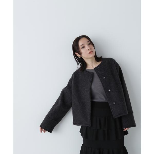 ノーカラーウェーブシャギーブルゾン 24AW | ナチュラル