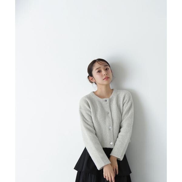 ラメ接結クロップドニットブルゾン 24AW | ナチュラル