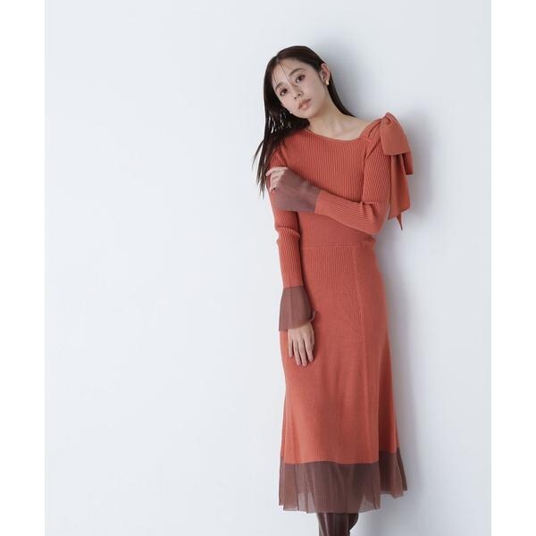 食品・日用品 半額ストア ショルダーリボンニットワンピース | ナチュラルビューティー 服&ファッション小物