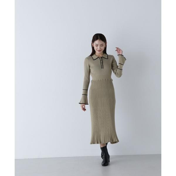 バイカラーハートネックニットワンピース／ナチュラルビューティー