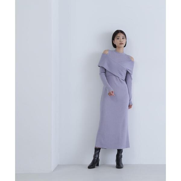 オフショルレイヤードニットワンピース アニュアンス anuans オフショルレイヤードニットワンピース