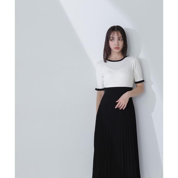 バイカラーハートネックニットワンピース／ナチュラルビューティー