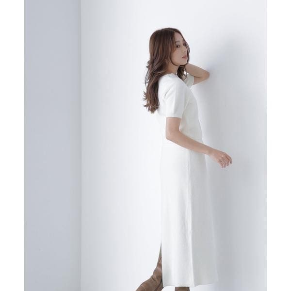フロントボタンフレアニットワンピース | ナチュラル