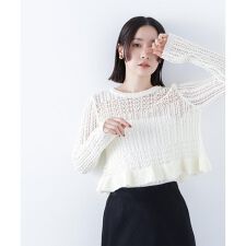 ナチュラルビューティーベーシック(NATURAL BEAUTY BASIC)のクロップドレースメッシュニット